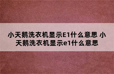 小天鹅洗衣机显示E1什么意思 小天鹅洗衣机显示e1什么意思